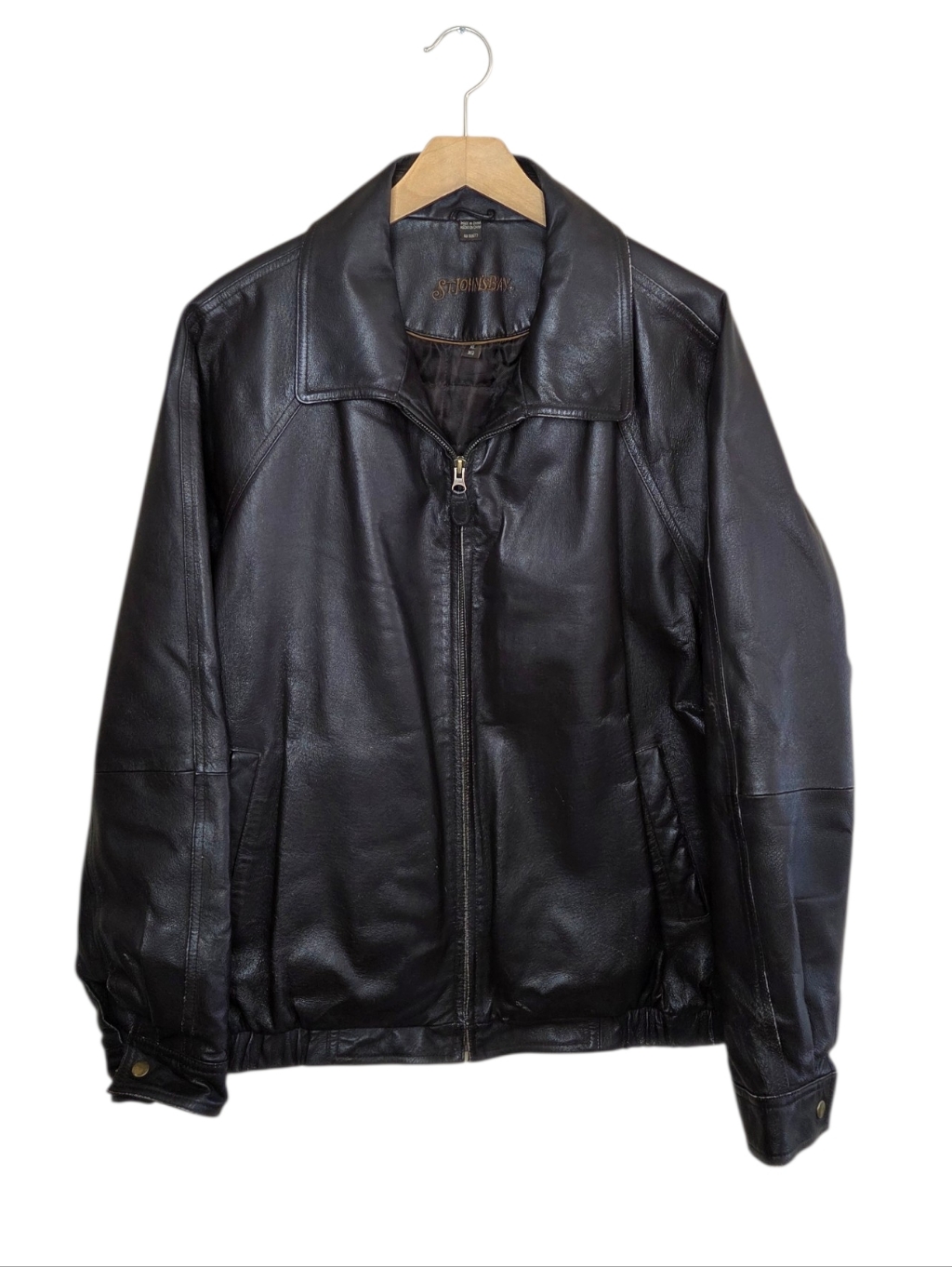 St. John's Bay Y2k Chocolate Brown Genuine Leather Bomber Jacket Size Xl